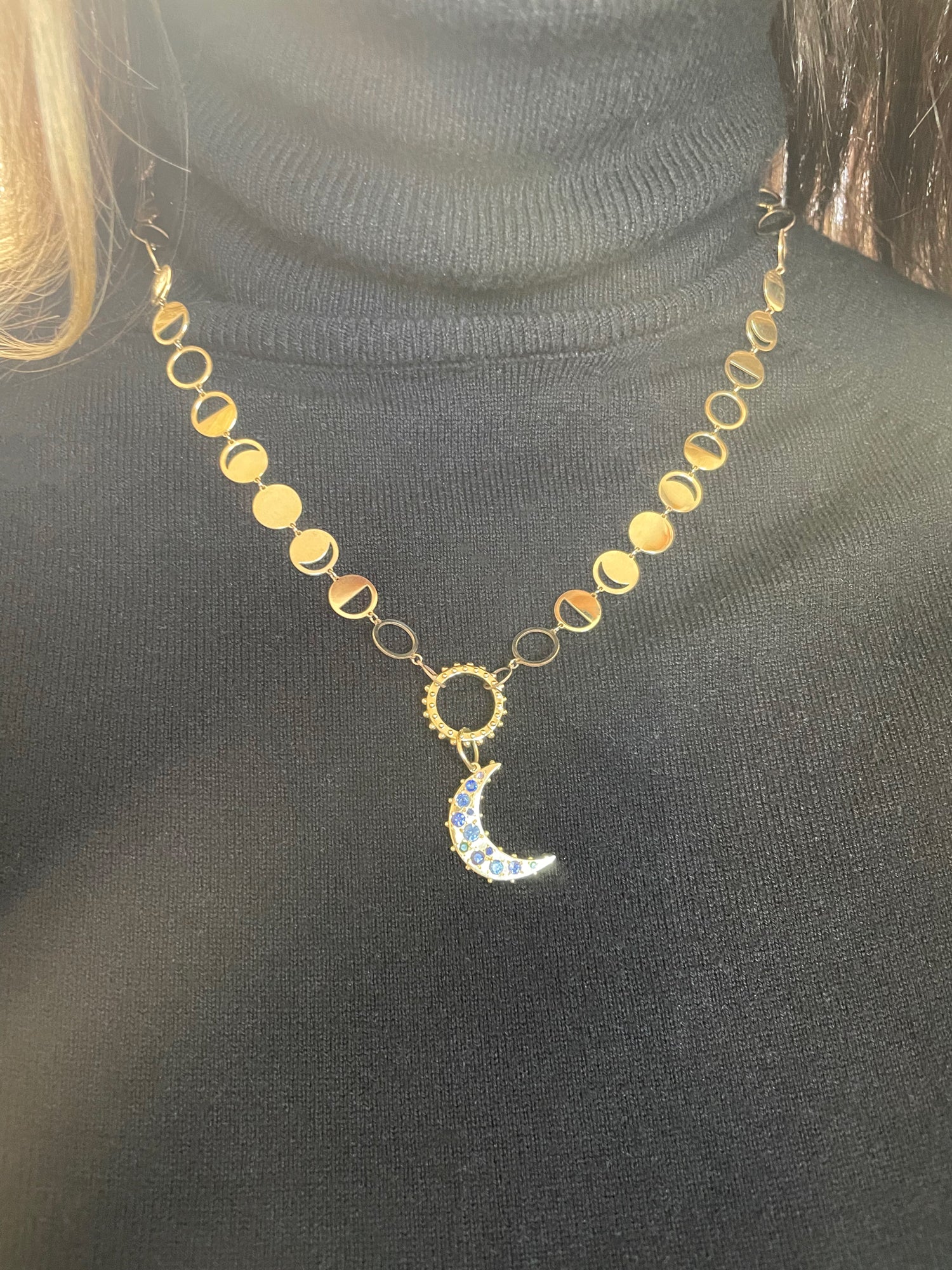BOHEME BLUE SAPPHIRES CRESCENT MOON CHARM | In-Stock
