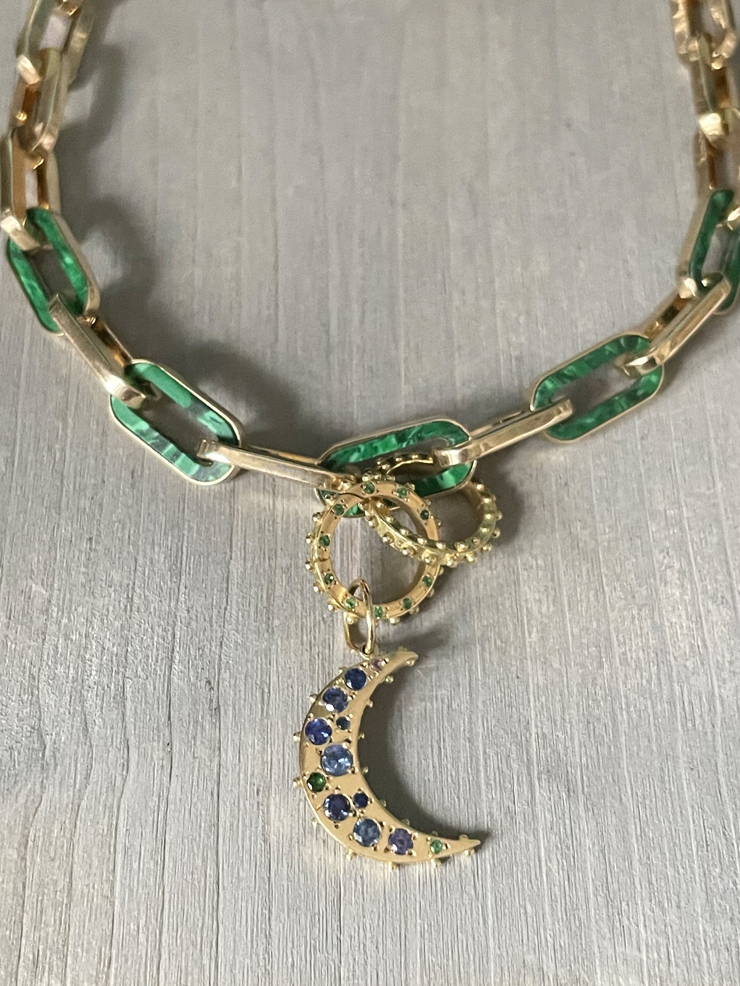 BOHEME BLUE SAPPHIRES CRESCENT MOON CHARM | In-Stock
