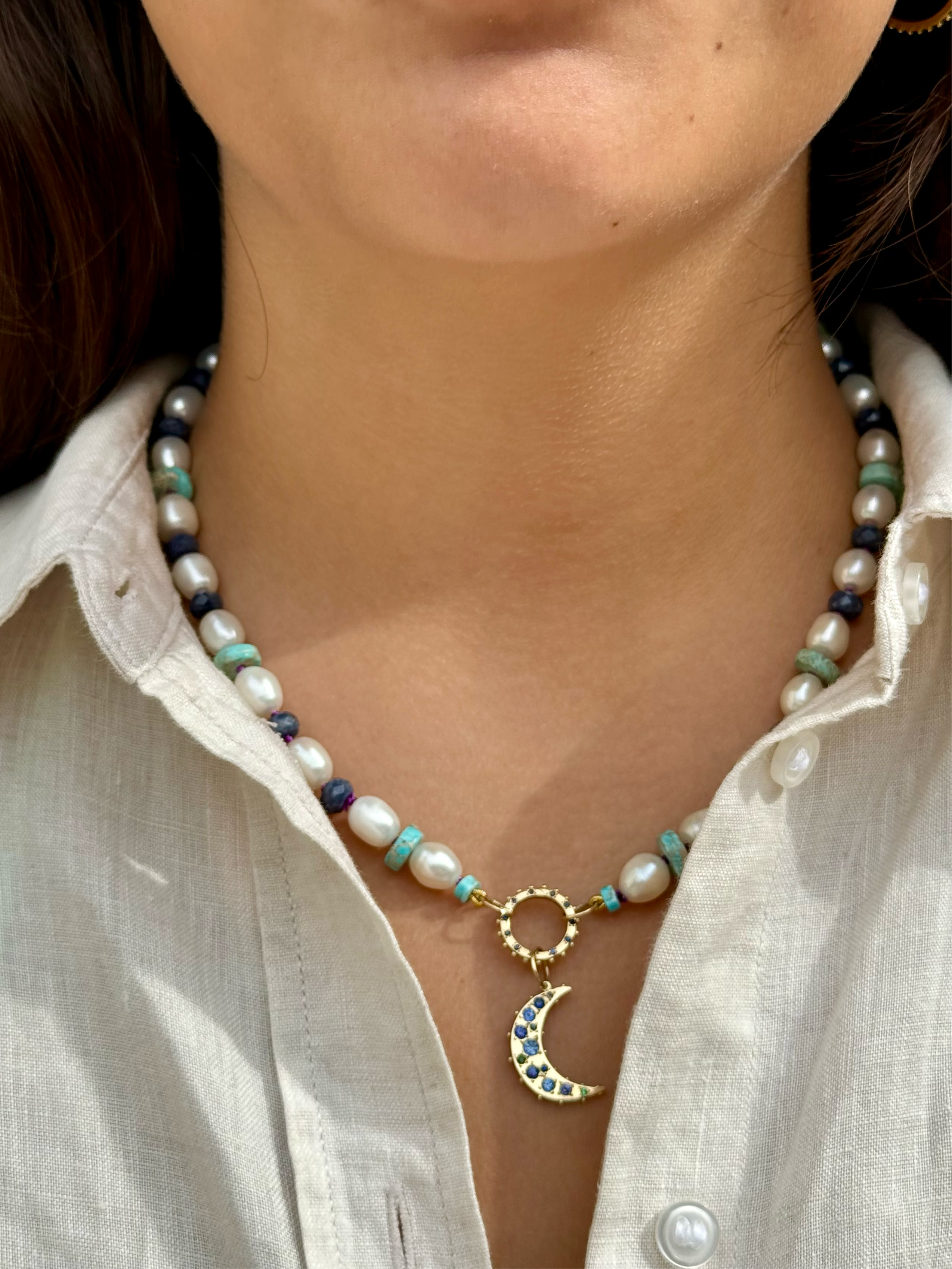 BOHEME BLUE SAPPHIRES CRESCENT MOON CHARM | In-Stock