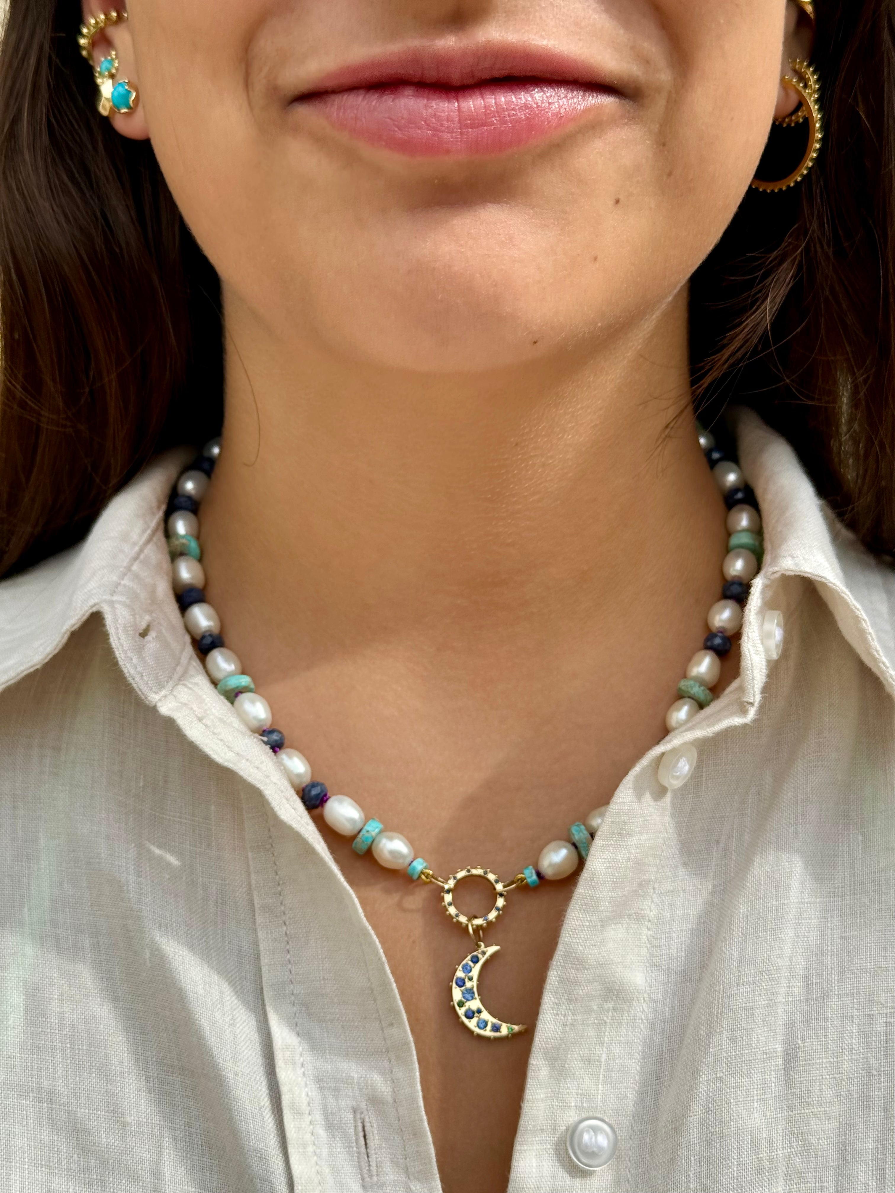 BOHEME BLUE SAPPHIRES CRESCENT MOON CHARM | In-Stock