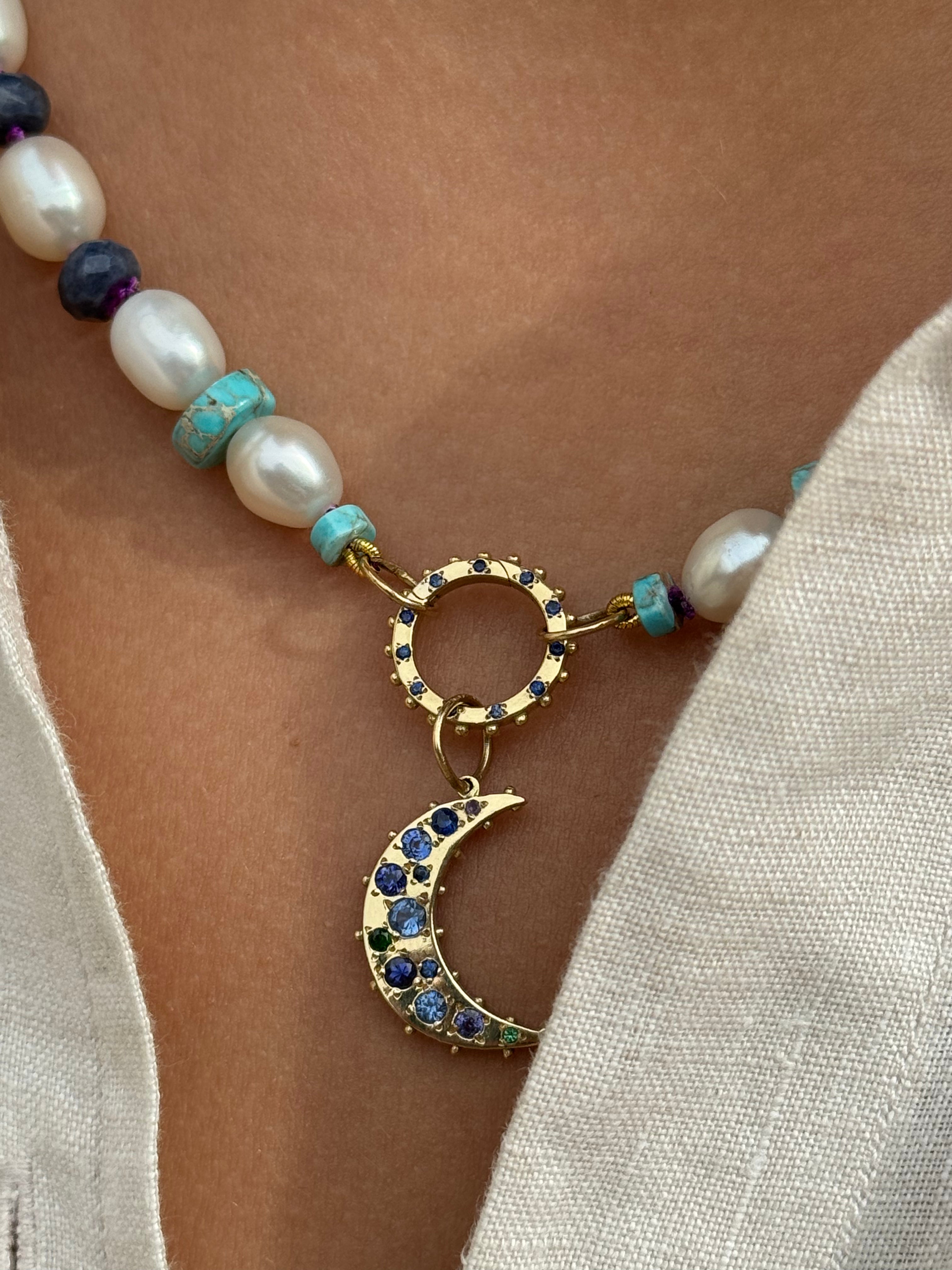 BOHEME BLUE SAPPHIRES CRESCENT MOON CHARM | In-Stock