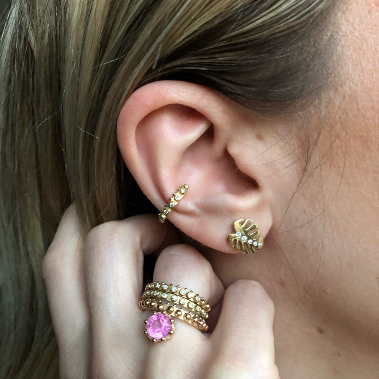 BOHEME DIAMOND MONSTERA LEAF STUD rts