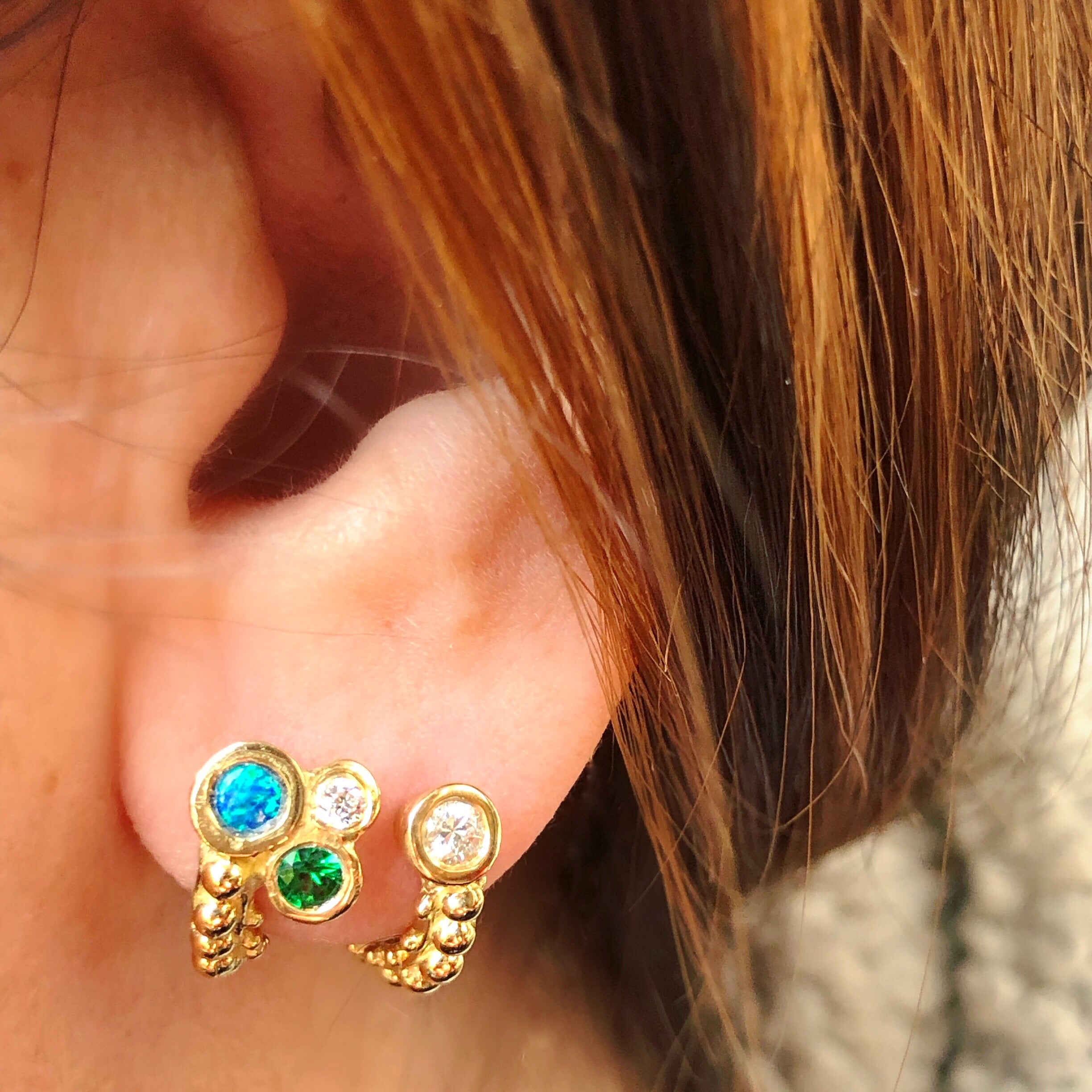 BOHEME MISMATCHED GEM HUGS STUDS