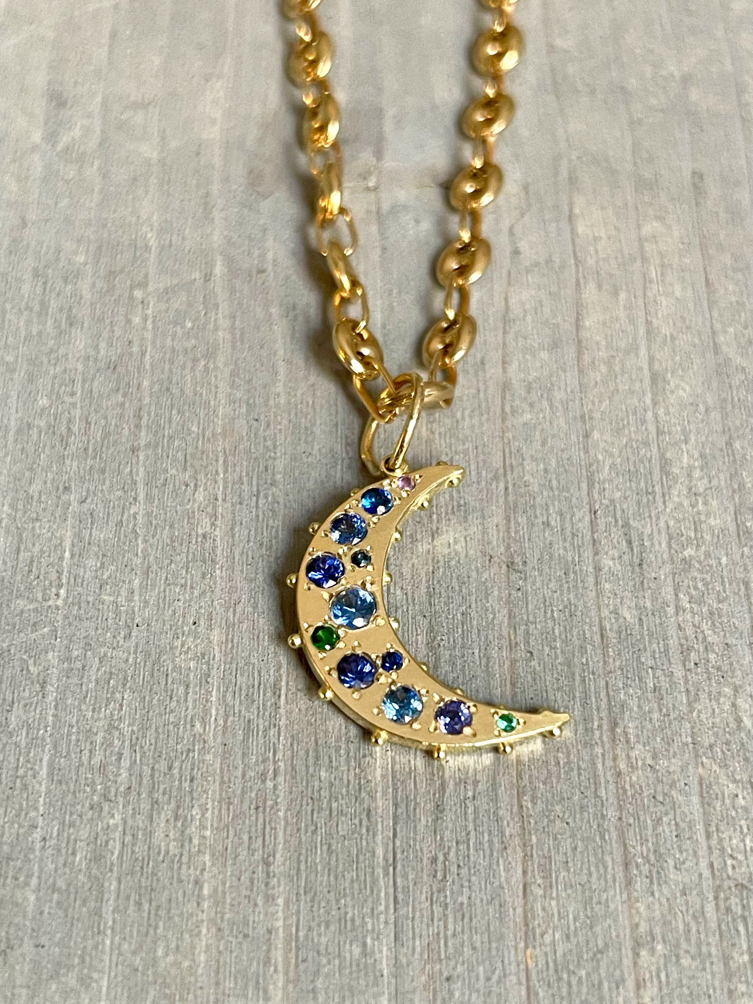 Sapphire crescent sale moon necklace