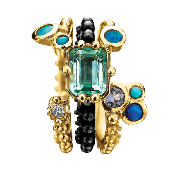 BOHEME EMERALD BLUE BOUQUET TRIO RING